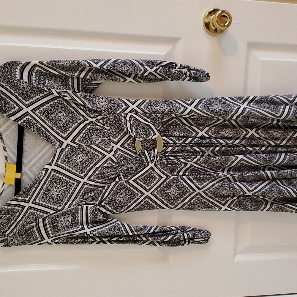Petite dress  black and white geometric print by jl